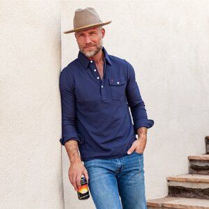 Criquet Long Sleeve Players Polo Shirt Peacoat Preppy Pima Cotton Men's XXL